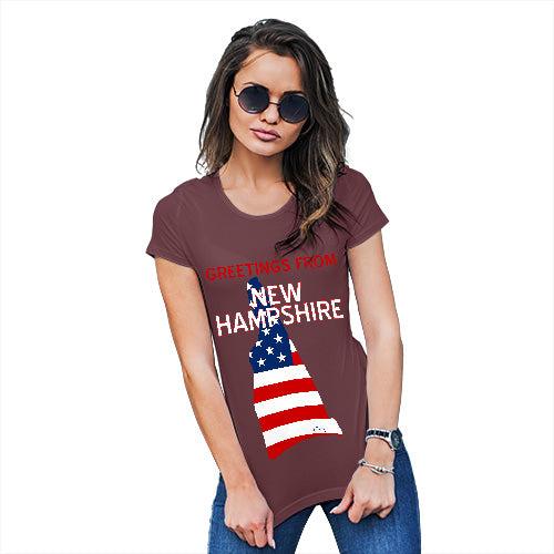 Womens Novelty T Shirt Greetings From New Hampshire USA Flag Women's T-Shirt Medium Burgundy