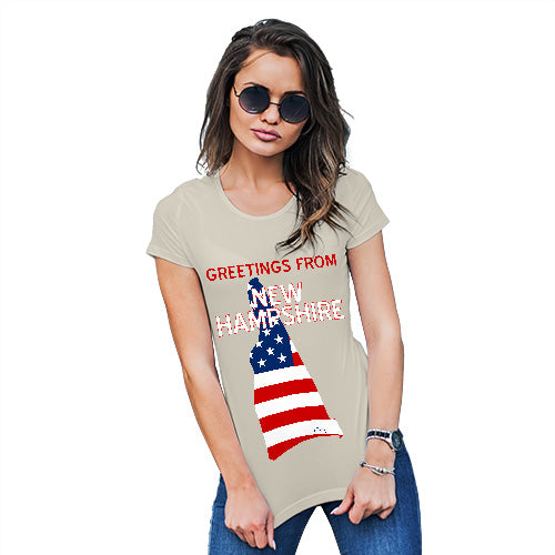 Womens Funny Sarcasm T Shirt Greetings From New Hampshire USA Flag Women's T-Shirt Large Natural