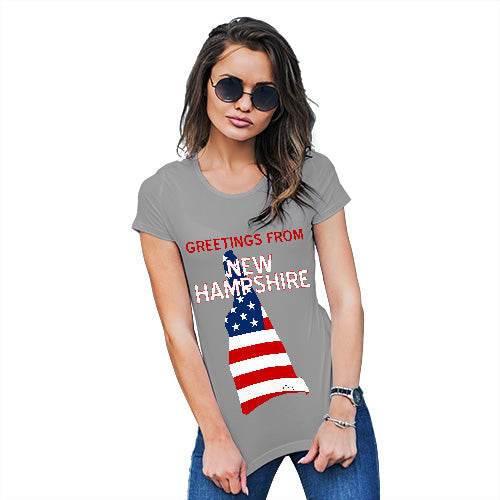 Womens Humor Novelty Graphic Funny T Shirt Greetings From New Hampshire USA Flag Women's T-Shirt Large Light Grey