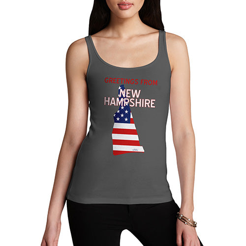 Funny Tank Tops For Women Greetings From New Hampshire USA Flag Women's Tank Top Small Dark Grey