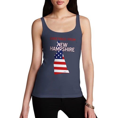 Womens Novelty Tank Top Greetings From New Hampshire USA Flag Women's Tank Top Medium Navy