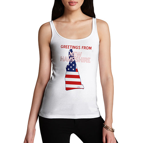 Funny Tank Tops For Women Greetings From New Hampshire USA Flag Women's Tank Top Small White