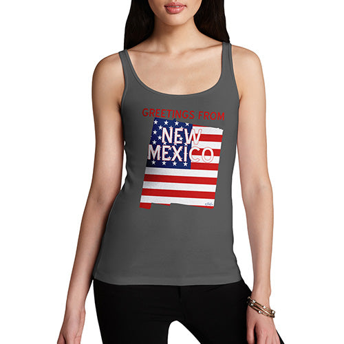 Womens Humor Novelty Graphic Funny Tank Top Greetings From New Mexico USA Flag Women's Tank Top Small Dark Grey