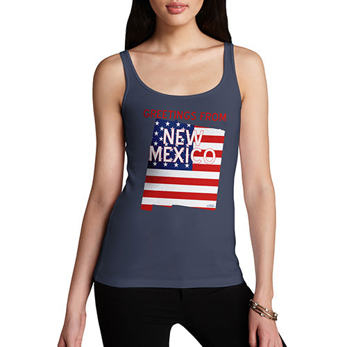 Funny Tank Top For Women Sarcasm Greetings From New Mexico USA Flag Women's Tank Top Medium Navy
