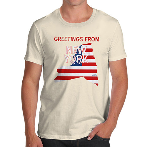 Mens Humor Novelty Graphic Sarcasm Funny T Shirt Greetings From New York USA Flag Men's T-Shirt Large Natural