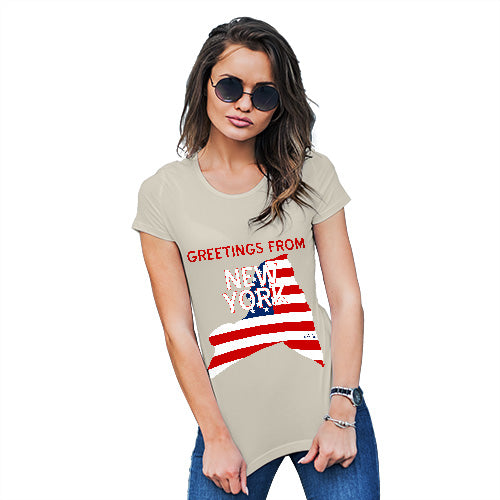Novelty Gifts For Women Greetings From New York USA Flag Women's T-Shirt Small Natural