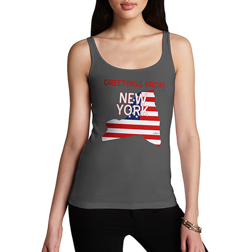 Novelty Tank Top Women Greetings From New York USA Flag Women's Tank Top Small Dark Grey