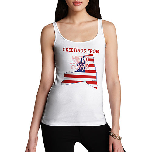 Womens Novelty Tank Top Greetings From New York USA Flag Women's Tank Top X-Large White