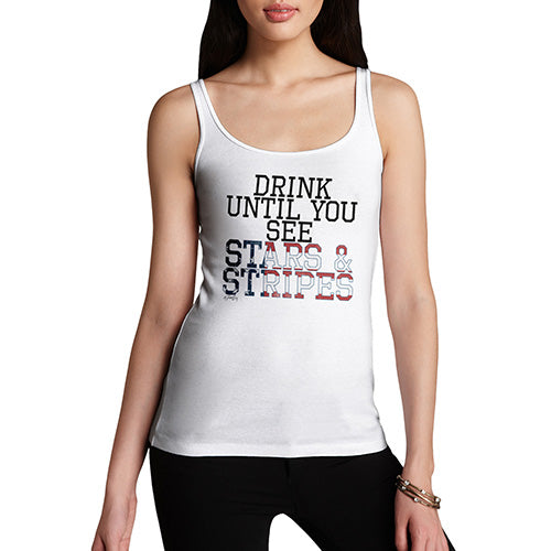 Womens Novelty Tank Top Christmas Drink Until You See Stars And Stripes Women's Tank Top Small White