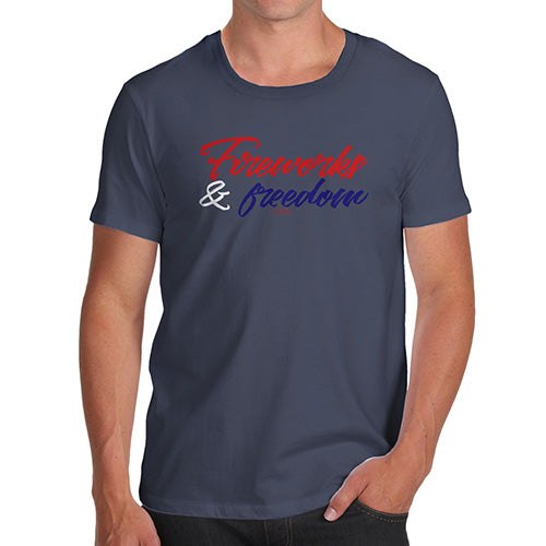 Funny Mens Tshirts Fireworks & Freedom Men's T-Shirt Small Navy