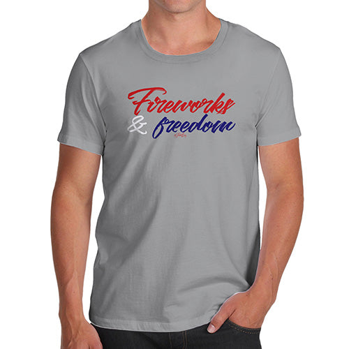 Funny Tshirts For Men Fireworks & Freedom Men's T-Shirt Small Light Grey