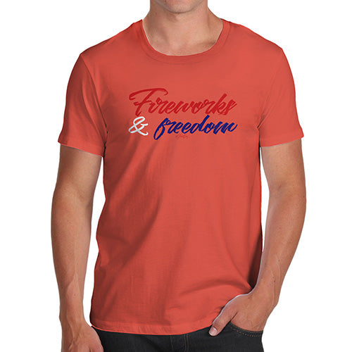Funny Mens Tshirts Fireworks & Freedom Men's T-Shirt Small Orange