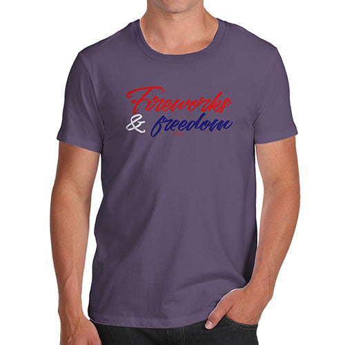 Funny Mens T Shirts Fireworks & Freedom Men's T-Shirt Large Plum