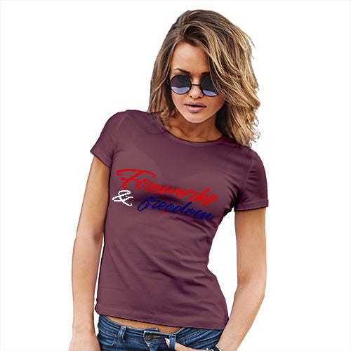Funny T Shirts For Mum Fireworks & Freedom Women's T-Shirt Large Burgundy