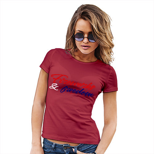 Funny Tshirts For Women Fireworks & Freedom Women's T-Shirt X-Large Red
