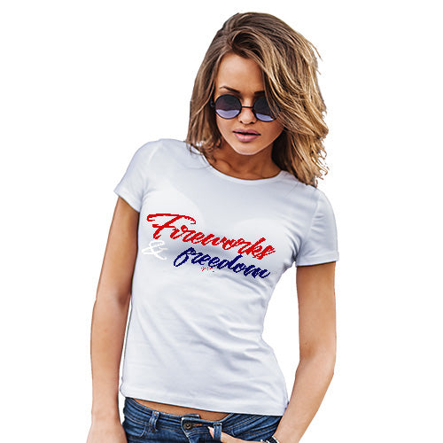 Novelty Tshirts Women Fireworks & Freedom Women's T-Shirt X-Large White