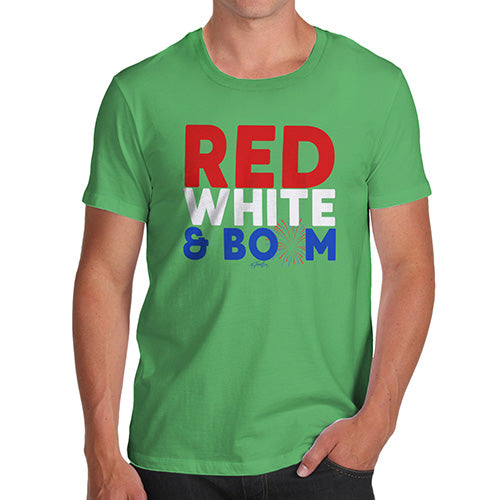 Funny Mens T Shirts Red, White & Boom Men's T-Shirt Large Green
