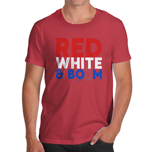 Mens Novelty T Shirt Christmas Red, White & Boom Men's T-Shirt Small Red