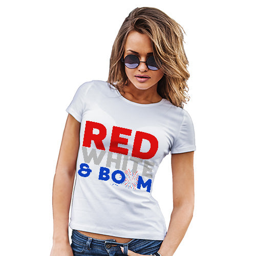 Womens Funny T Shirts Red, White & Boom Women's T-Shirt Small White