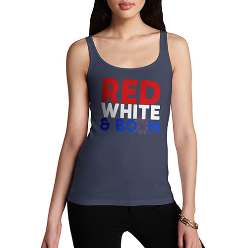 Funny Tank Top For Women Red, White & Boom Women's Tank Top Large Navy
