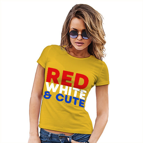 Novelty Tshirts Women Red, White & Cute Women's T-Shirt Medium Yellow