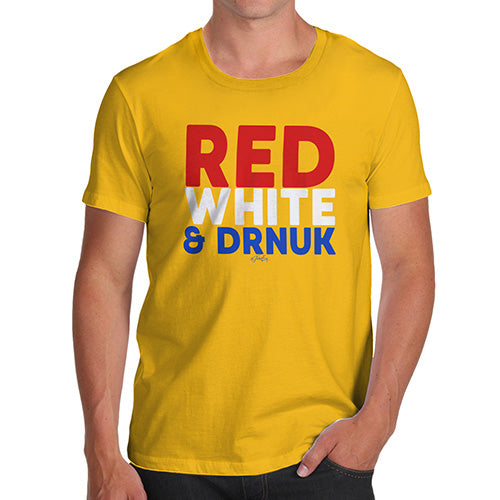 Novelty Tshirts Men Funny Red, White & Drnuk Drunk Men's T-Shirt Small Yellow
