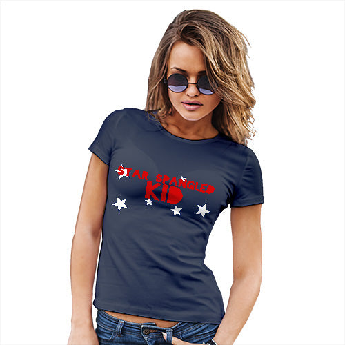 Womens T-Shirt Funny Geek Nerd Hilarious Joke Star Spangled Kid 4th July Women's T-Shirt Large Navy