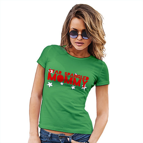 Womens Funny T Shirts Star Spangled Mommy 4th July Women's T-Shirt Medium Green