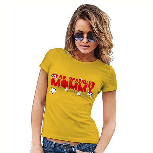 Womens Novelty T Shirt Christmas Star Spangled Mommy 4th July Women's T-Shirt Medium Yellow
