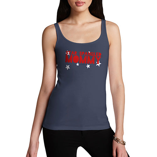 Funny Tank Top For Mom Star Spangled Mommy 4th July Women's Tank Top Medium Navy
