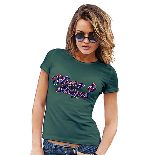 Novelty Gifts For Women Stars And Stripes 4th July Women's T-Shirt X-Large Bottle Green