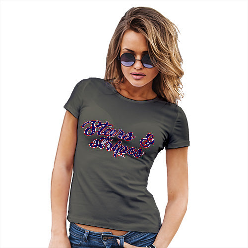 Womens T-Shirt Funny Geek Nerd Hilarious Joke Stars And Stripes 4th July Women's T-Shirt Medium Khaki