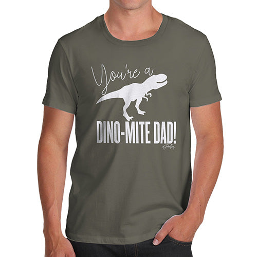 Funny T-Shirts For Guys You're A Dino-Mite Dad! Men's T-Shirt Medium Khaki