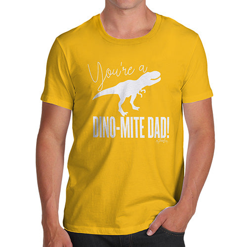 Funny T-Shirts For Men You're A Dino-Mite Dad! Men's T-Shirt Large Yellow
