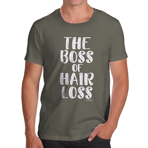 Funny Mens Tshirts The Boss Of Hair Loss Men's T-Shirt Large Khaki