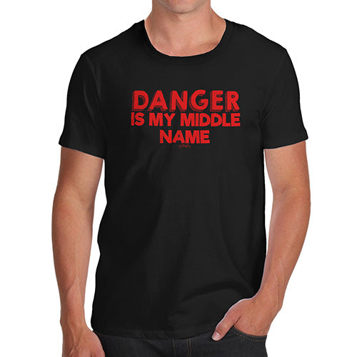 Funny Mens Tshirts Danger Is My Middle Name Men's T-Shirt Medium Black