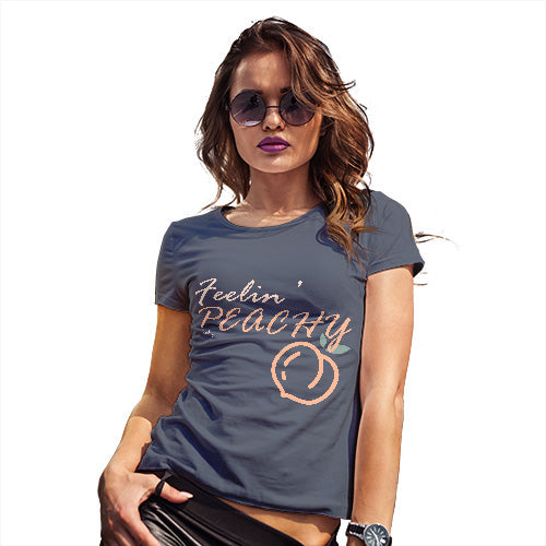 Womens Novelty T Shirt Feelin' Peachy Women's T-Shirt X-Large Navy