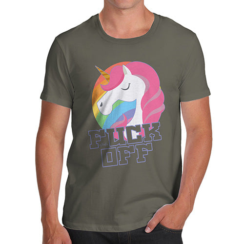 Funny Tee For Men F-ck Off Unicorn Men's T-Shirt X-Large Khaki