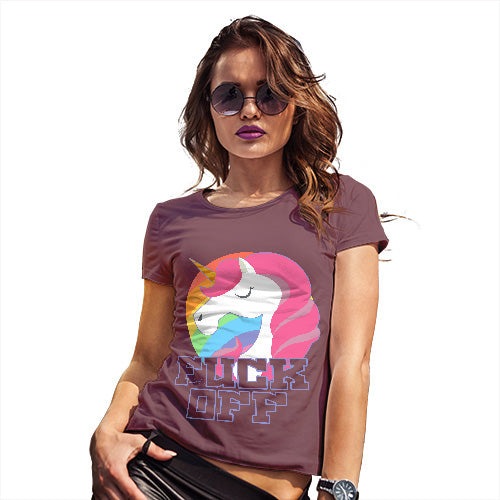 Womens Humor Novelty Graphic Funny T Shirt F-ck Off Unicorn Women's T-Shirt Medium Burgundy