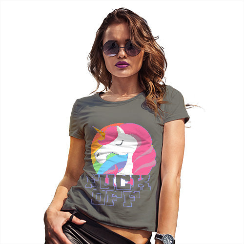Womens Humor Novelty Graphic Funny T Shirt F-ck Off Unicorn Women's T-Shirt Large Khaki