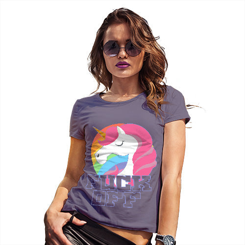Funny T-Shirts For Women Sarcasm F-ck Off Unicorn Women's T-Shirt X-Large Plum