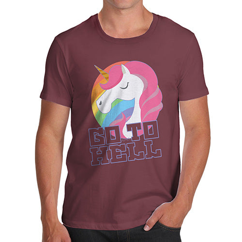 Funny T-Shirts For Men Go To Hell Unicorn Men's T-Shirt Large Burgundy