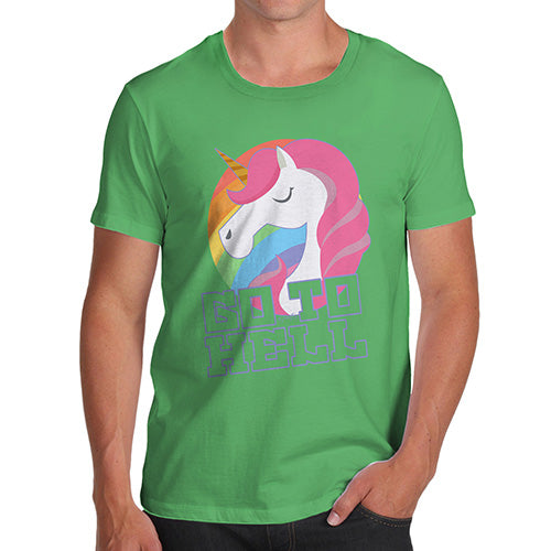 Mens Funny Sarcasm T Shirt Go To Hell Unicorn Men's T-Shirt Medium Green