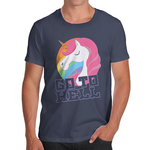 Mens T-Shirt Funny Geek Nerd Hilarious Joke Go To Hell Unicorn Men's T-Shirt Large Navy