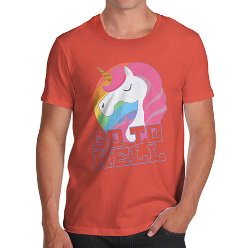 Novelty Tshirts Men Funny Go To Hell Unicorn Men's T-Shirt Large Orange