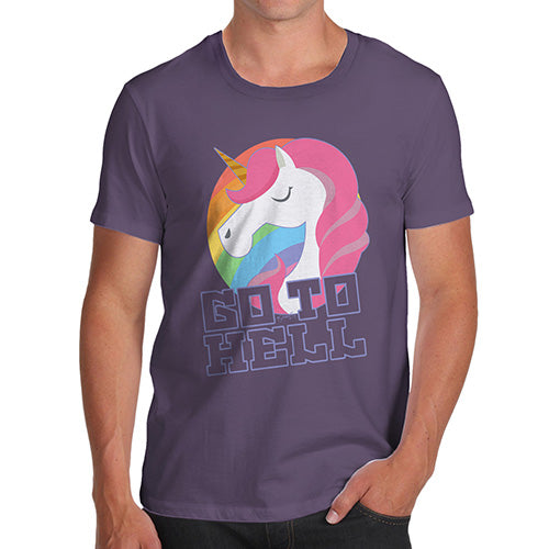 Funny Tshirts For Men Go To Hell Unicorn Men's T-Shirt Large Plum