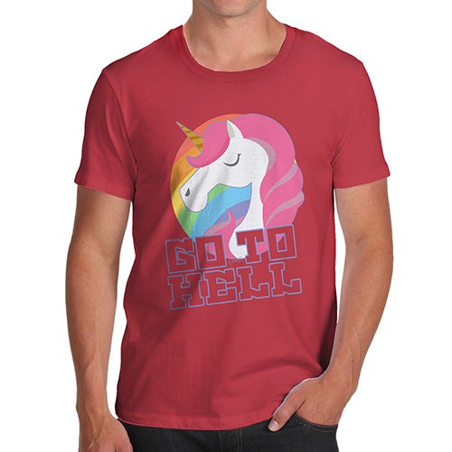 Funny Tee Shirts For Men Go To Hell Unicorn Men's T-Shirt X-Large Red