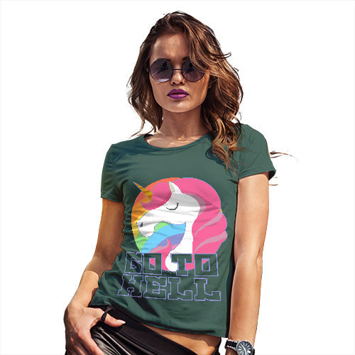 Womens Humor Novelty Graphic Funny T Shirt Go To Hell Unicorn Women's T-Shirt X-Large Bottle Green