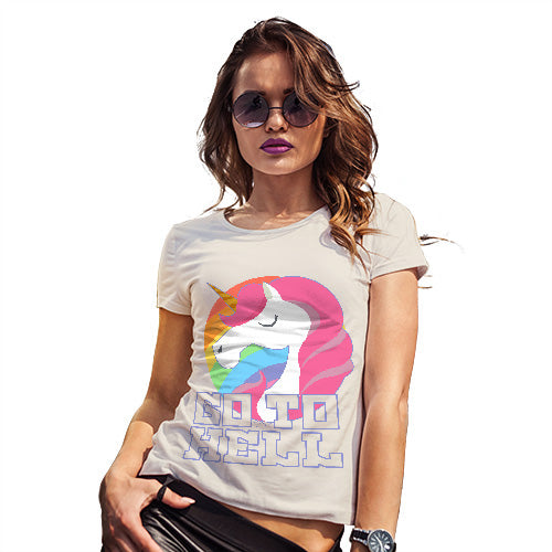 Novelty Tshirts Women Go To Hell Unicorn Women's T-Shirt Medium Natural