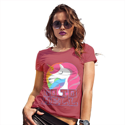 Funny Tee Shirts For Women Go To Hell Unicorn Women's T-Shirt X-Large Red